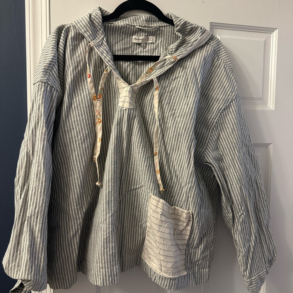Madewell Blue and White Striped Hoodie